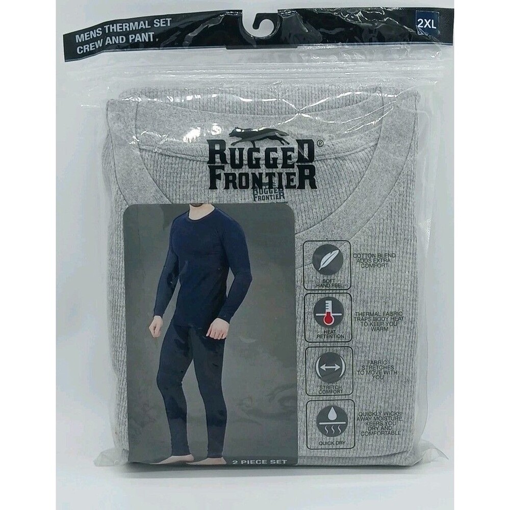Rugged Frontier Thermal Underwear Set Long Johns Top Bottom Cold Winter Gray 2XL